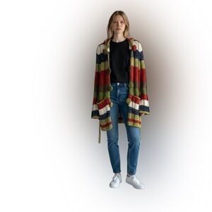 Vintage papaya hooded cardigan huge covered buttons multicolored bell sleeves M